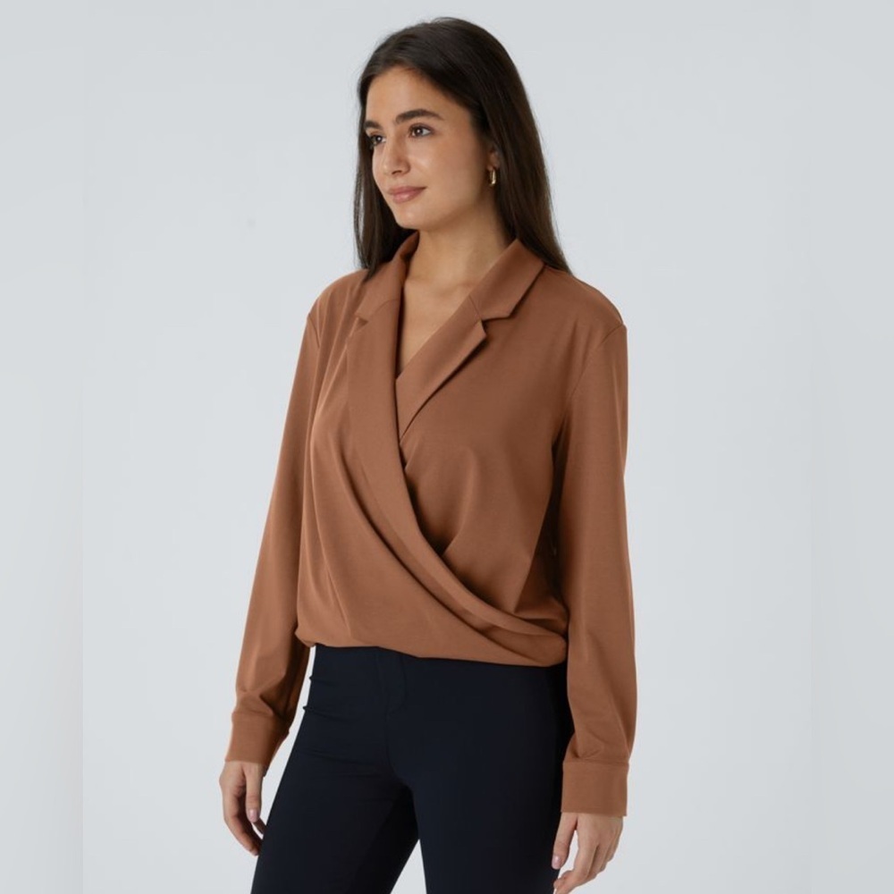 Halara Notched Collar Crossover Long Sleeve Work Shirt